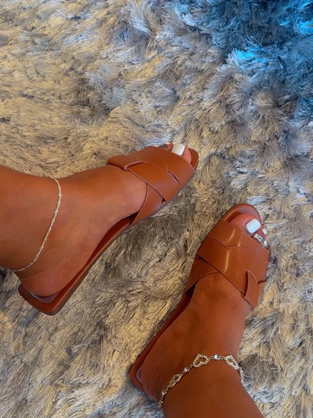 Zara Brown Woven Leather Slide Mules
